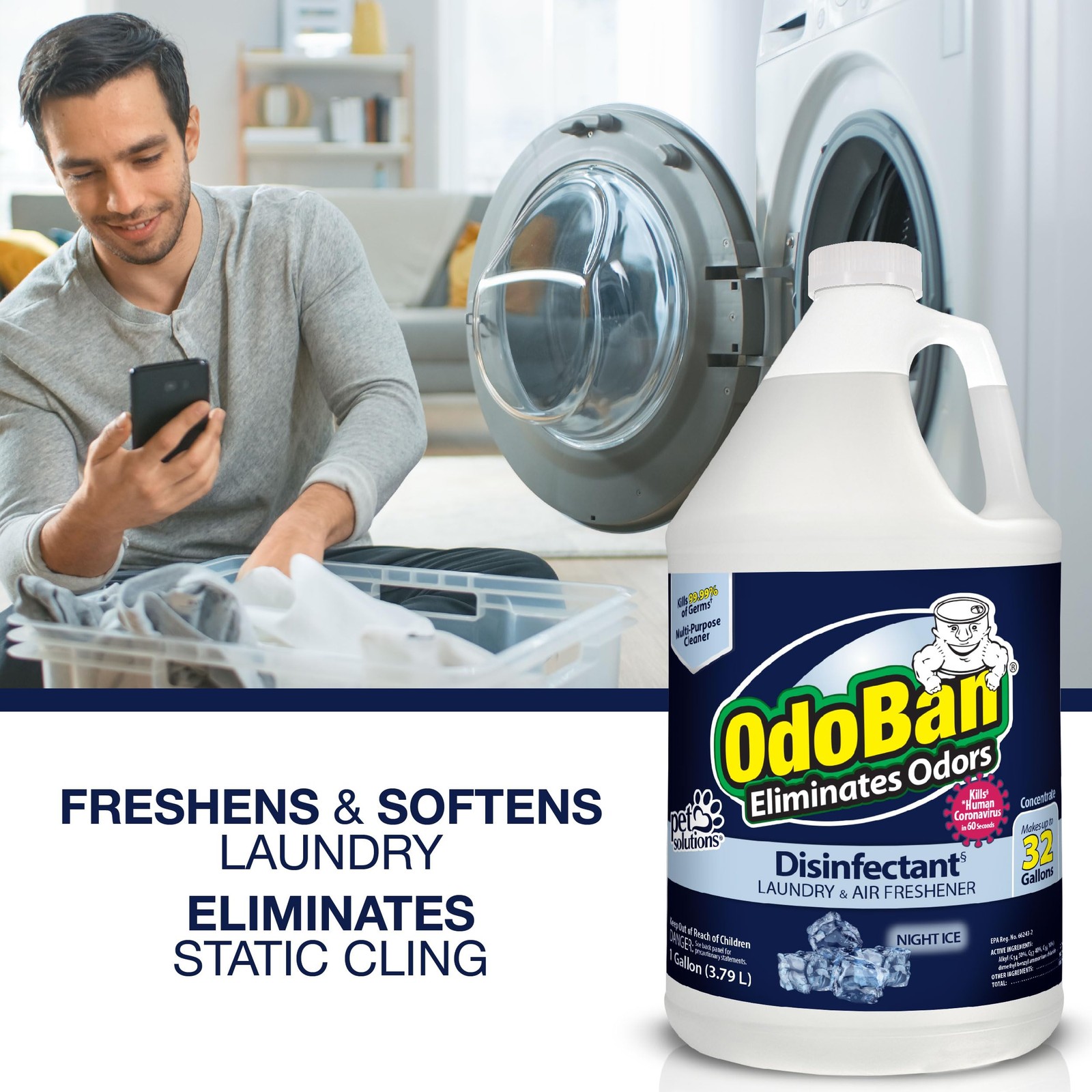 OdoBan Disinfectant Concentrate and Odor 128 Fl Oz (Pack of 2), Clear