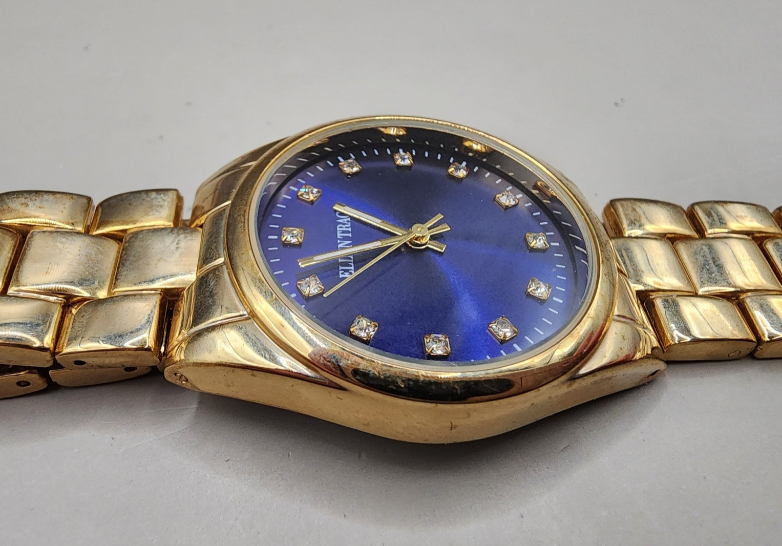 Ellen Tracy Women’s Gold Tone Watch Blue Sunray Dial Crystal Markers ET5198GDNV