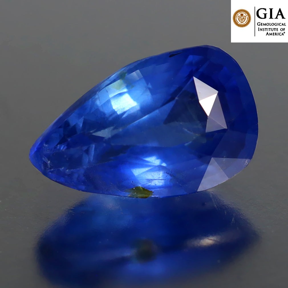 GIA Certified 1.08 ct Shimmering Pear (7.60 x 4.77 mm) Unheated Blue Sapphire