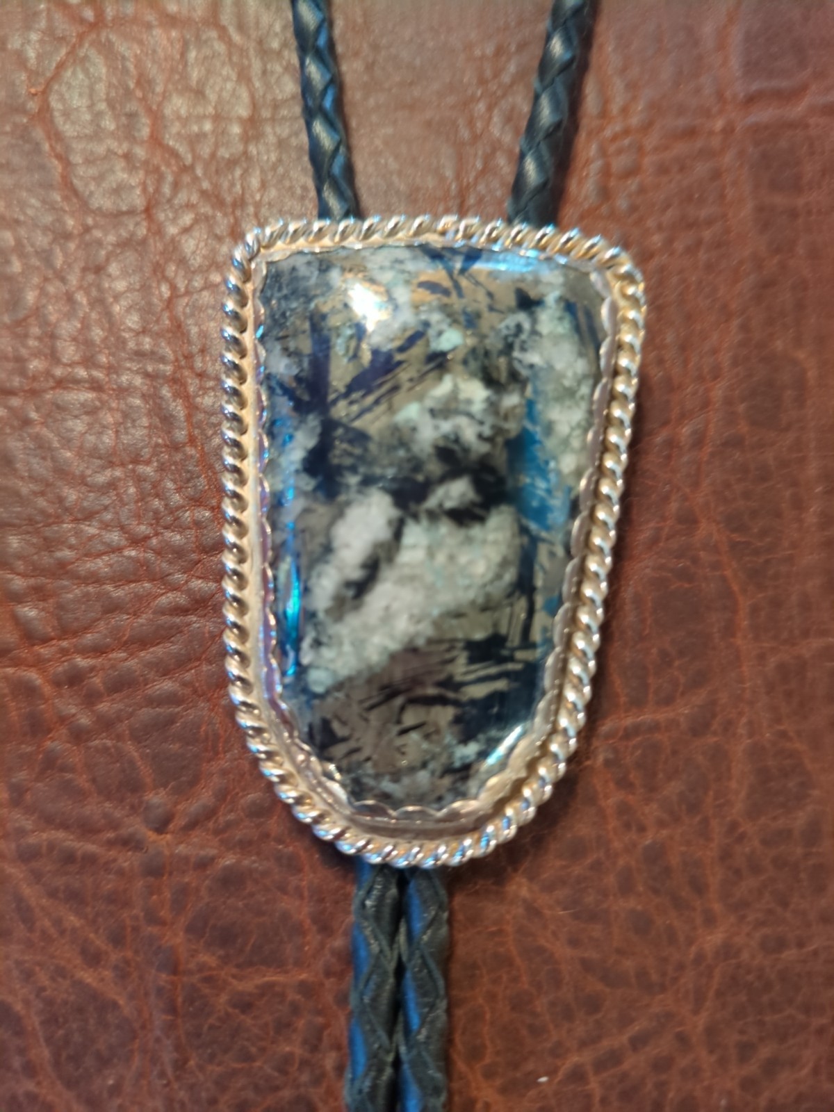 bolo tie silver handmade covellite