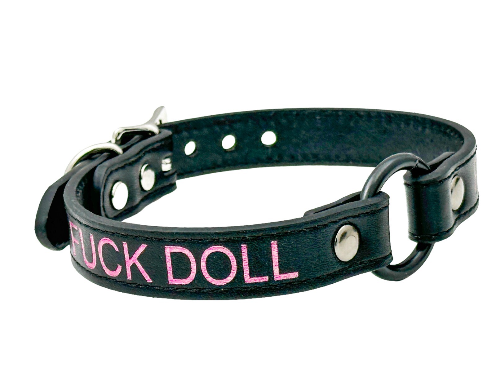 Name Black Ring Choker BDSM Collar Vegan Leather Necklace O Ring Fetish Ball