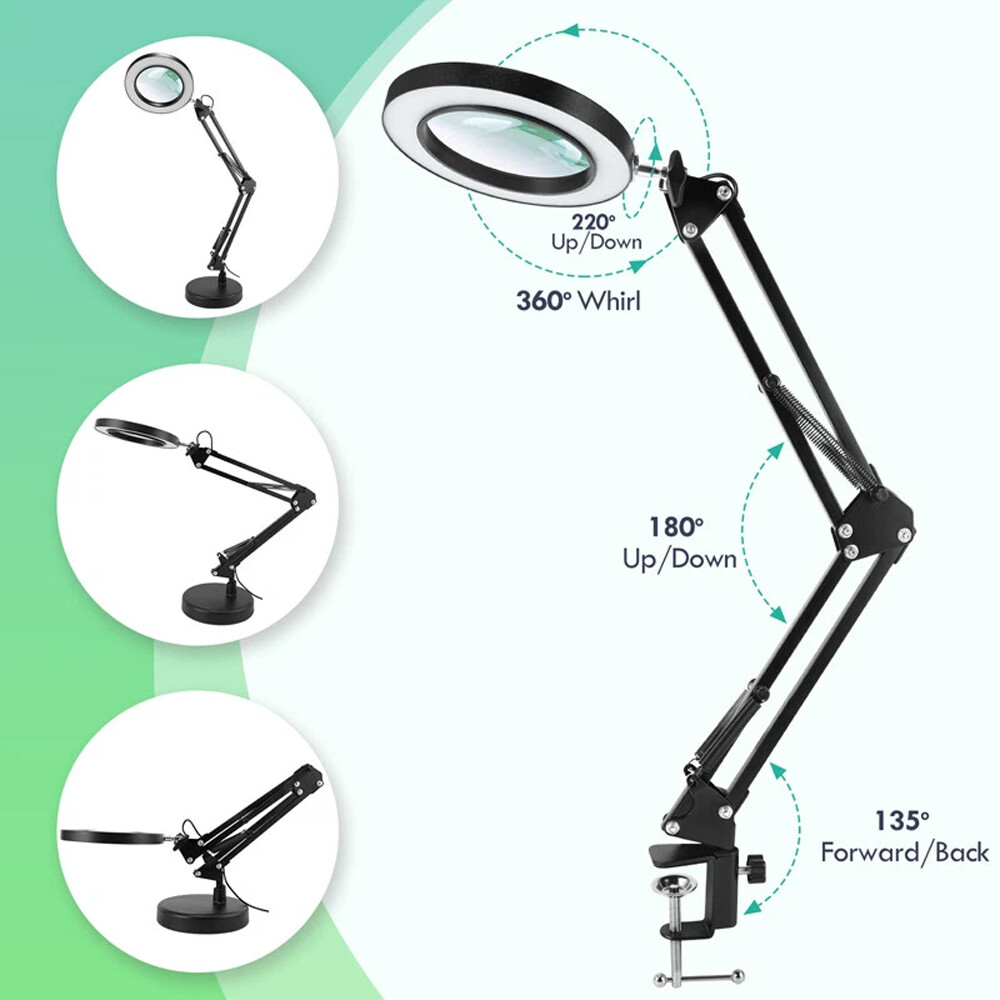 10X Magnifying Glass with Light and Stand, 2-in-1 LED Magnifier Desk Lamp for US