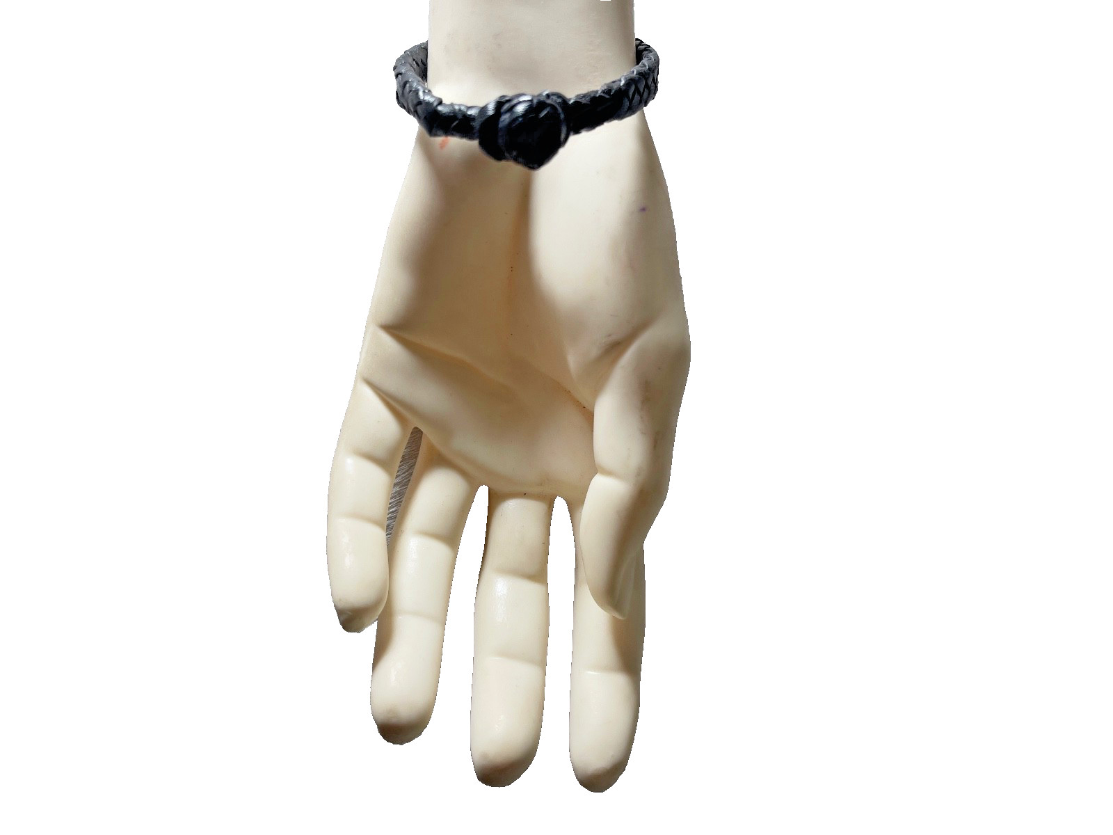 Western Mens Bracelet 9 x 3/8 in Flat Braid Leather Knot Cowboy Black