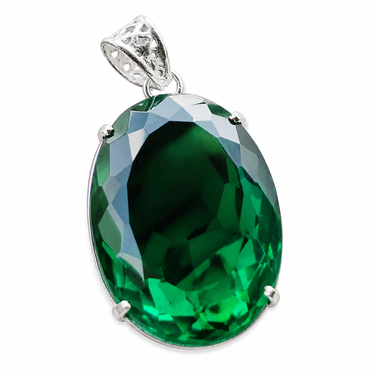 Natural 94.70 Ct Oval Cut Green Topaz Gemstone Pendant 925 Sterling Silver