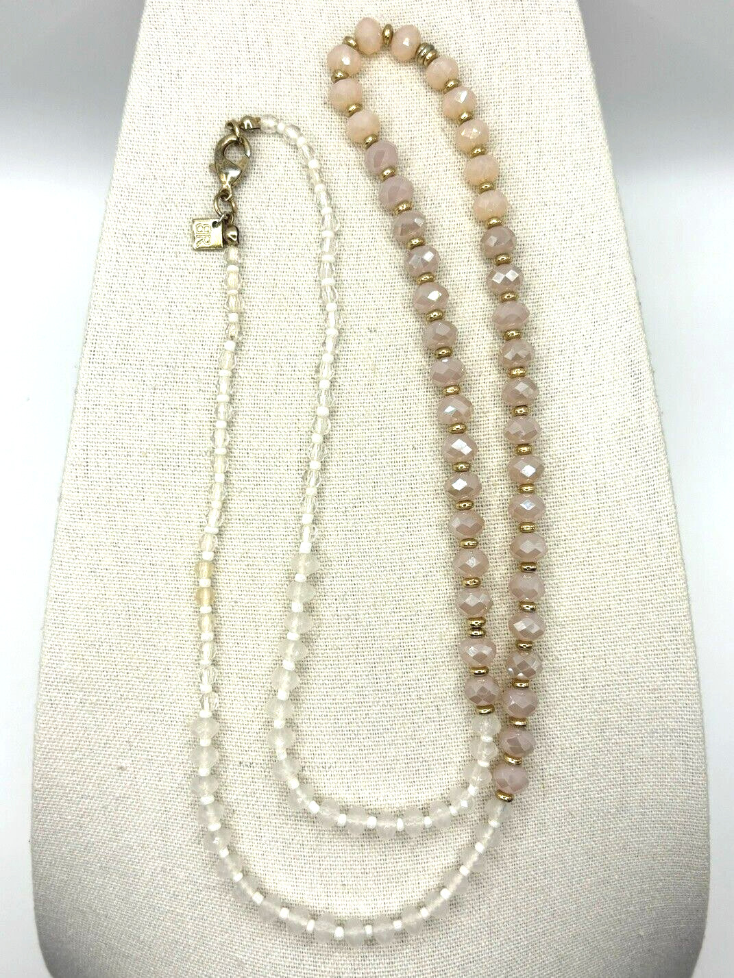 Banana Republic Champagne Cream White And Gold Graduated Bead Necklace 30 Inch