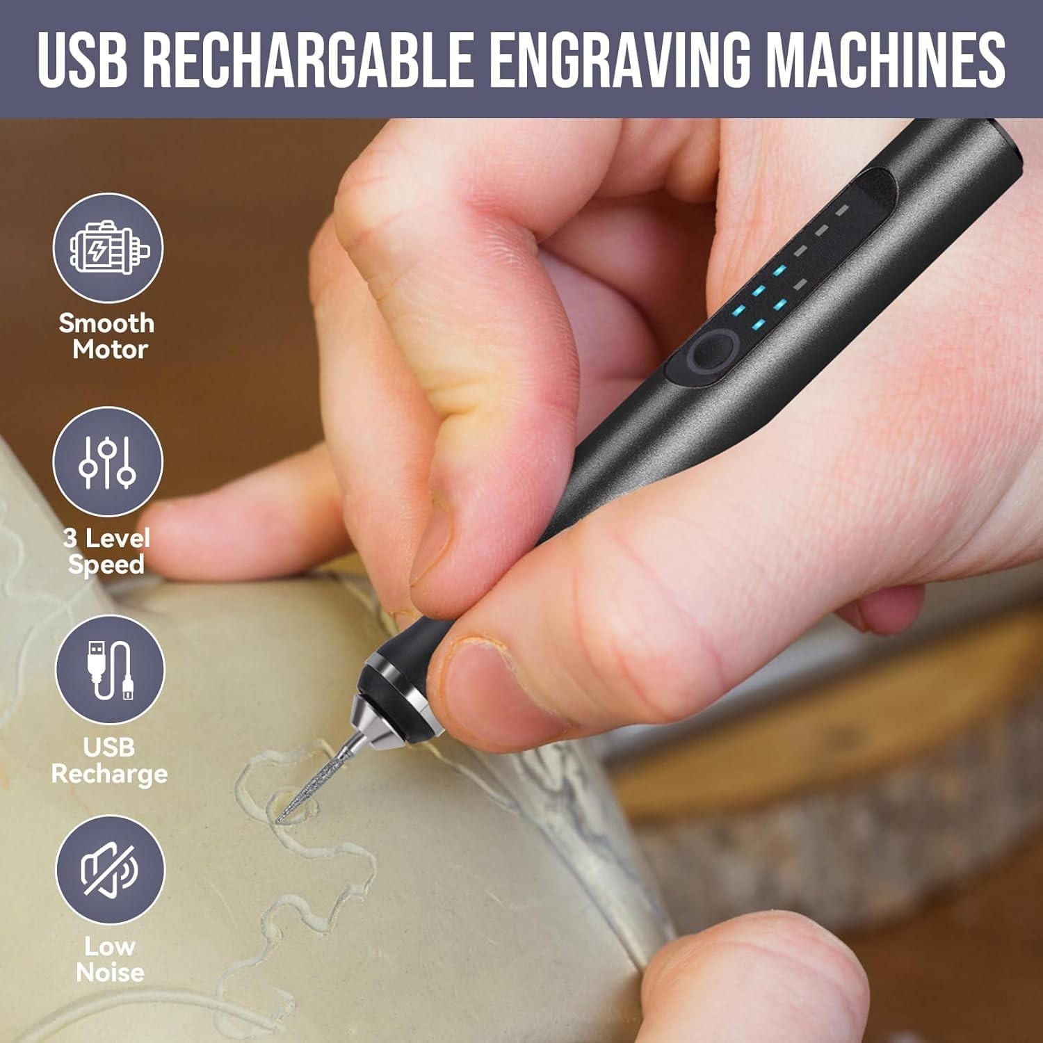 USB Rechargeable Electric Engraving Pen, 37 Bits Cordless Engraver for Jewelry