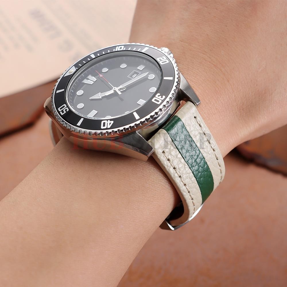 Genuine Calfskin Leather Watch Strap 20mm 22mm For Omega Seiko Butterfly Buckle