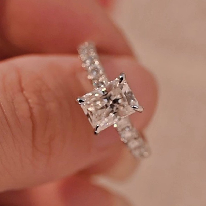 1.95Ctw Radiant Cut Moissanite Hidden Halo Engagement Ring 14K White Gold Plated