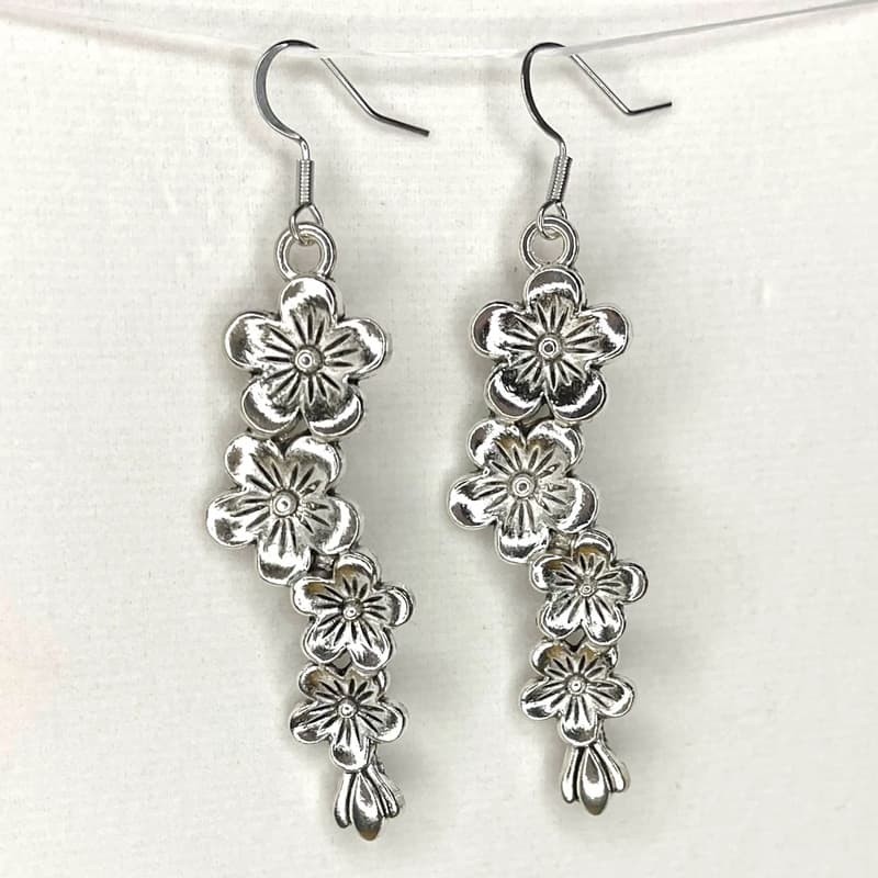 Flower Earrings Long Drop Ear hook with Blossom Design Friendship Jewelry Gift
