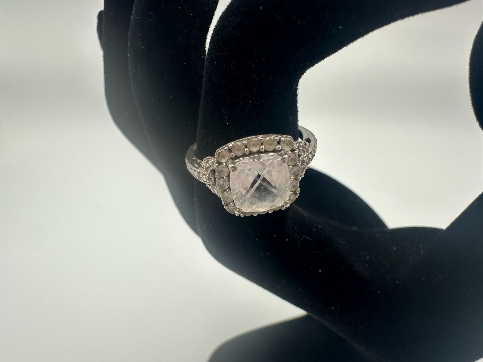 3.17g Vintage Sterling Silver 925 Faceted Clear Ring Elegant Size 7 M