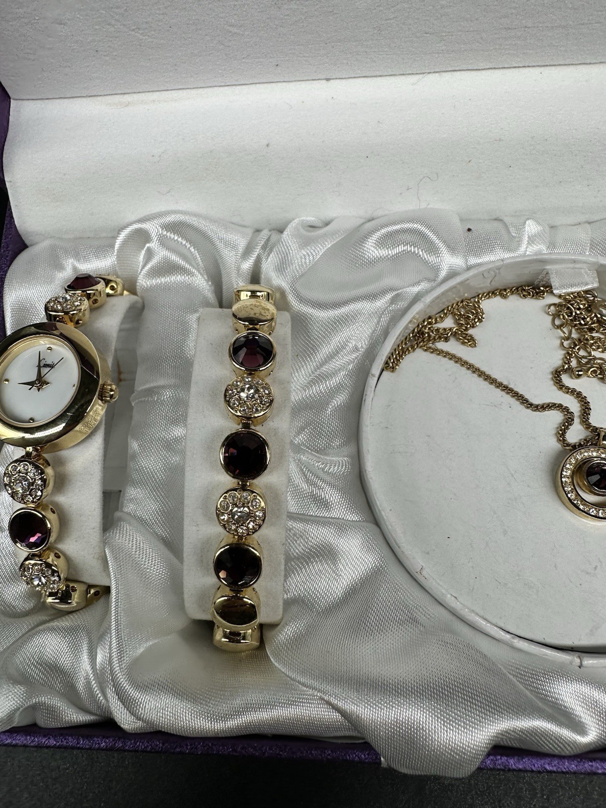 LIMIT Ladies Gold Tone/ Crystal Detailed Watch, Necklace & Bracelet Set