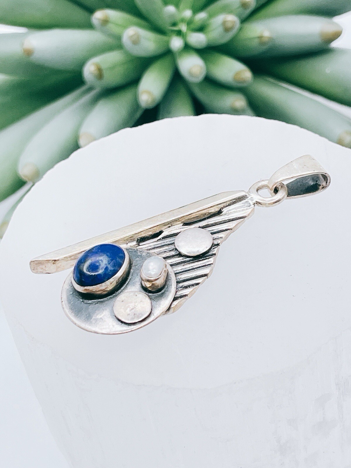 Sterling Silver 950 Lapis Lazuli Pendant Modern Style Glam Fashion Unique DEM950
