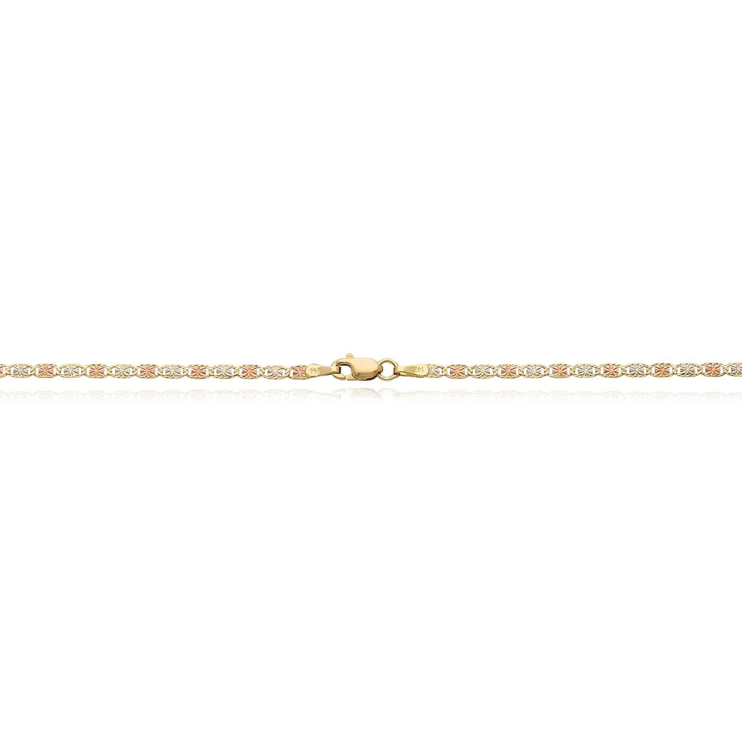 Solid 14K Gold Tri-Color 2mm Diamond-Cut Valentino Chain Necklace 16″-20″