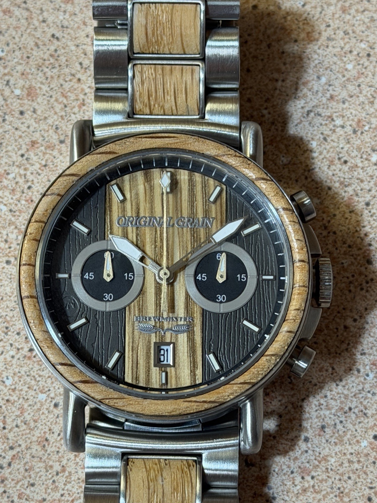 Original Grain The Brewmaster Quartz Chronograph Date Wood & Steel 44mm 5ATM