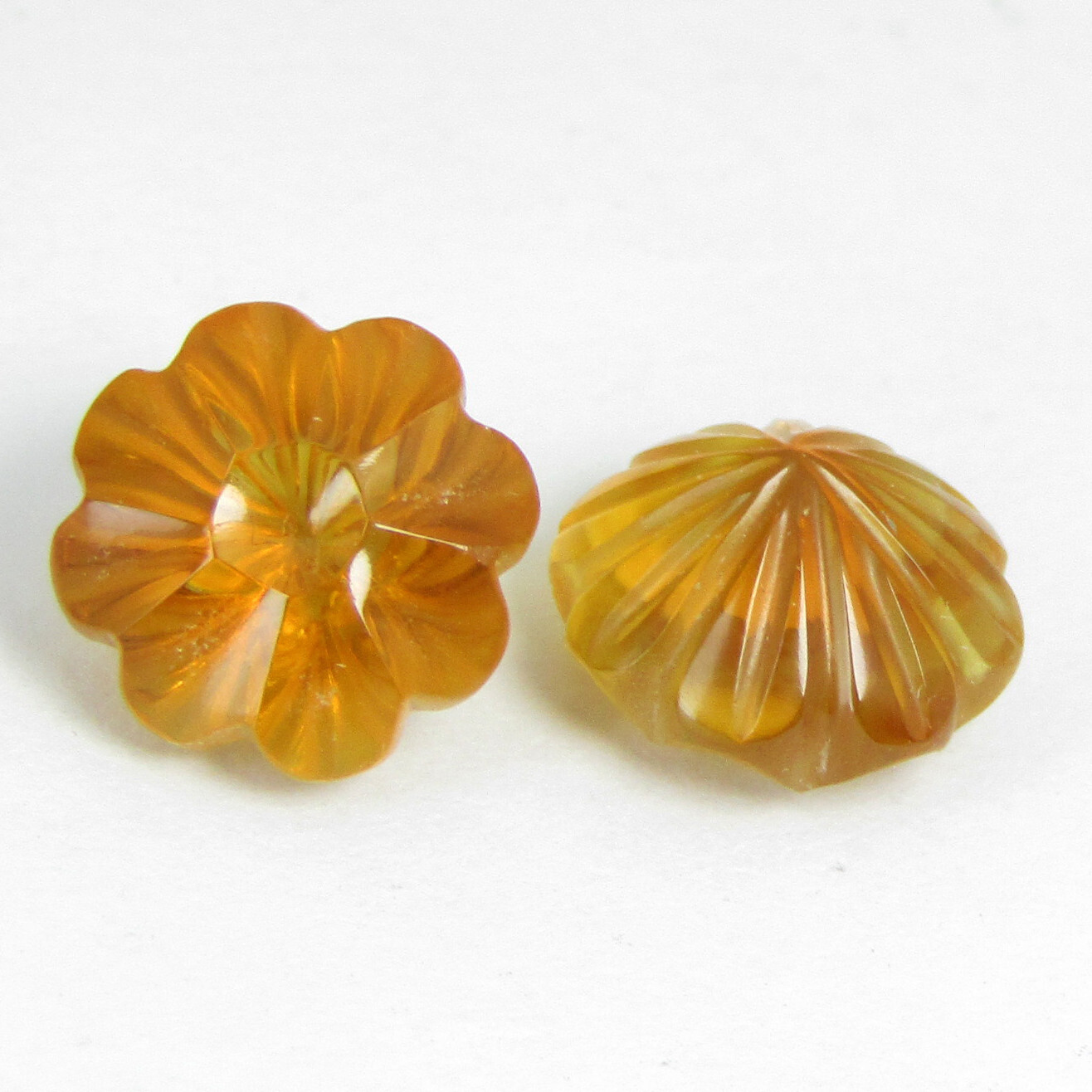 5.03Cts Winsome Natural Citrine Carving 8.6mm Flower Shape Matching Pair Gems