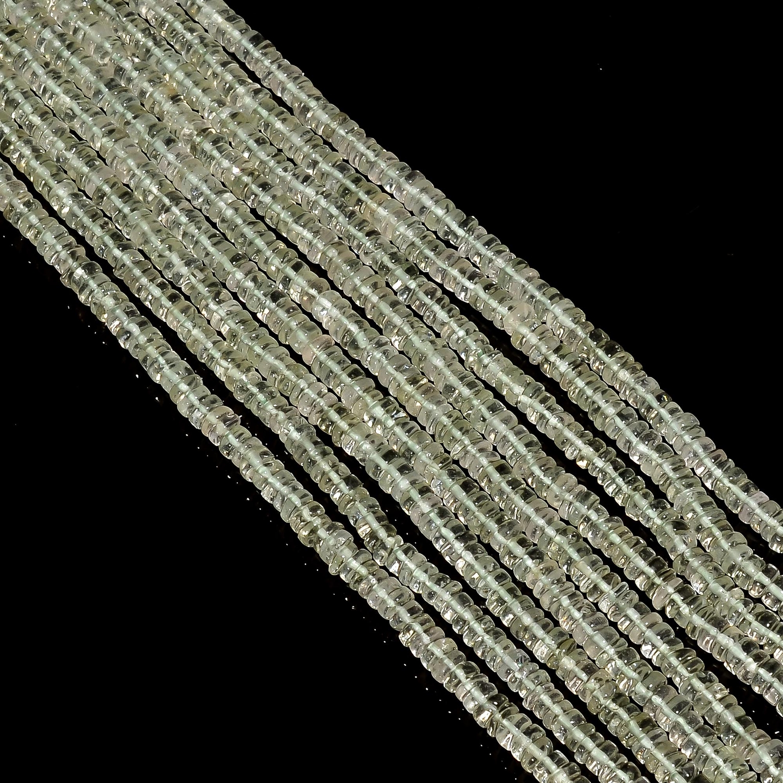 Green Amethyst Gemstone Rondelle Shape Smooth Beads 5X5X2 mm Strand 8″ EB-361