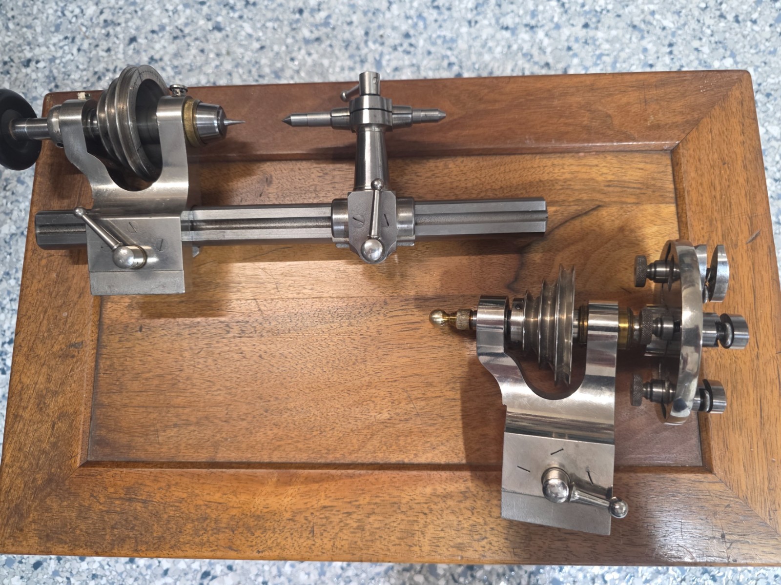 Watchmakers Lorch 8mm Lathe Kit Box Vintage Cross Slide, face plate, original