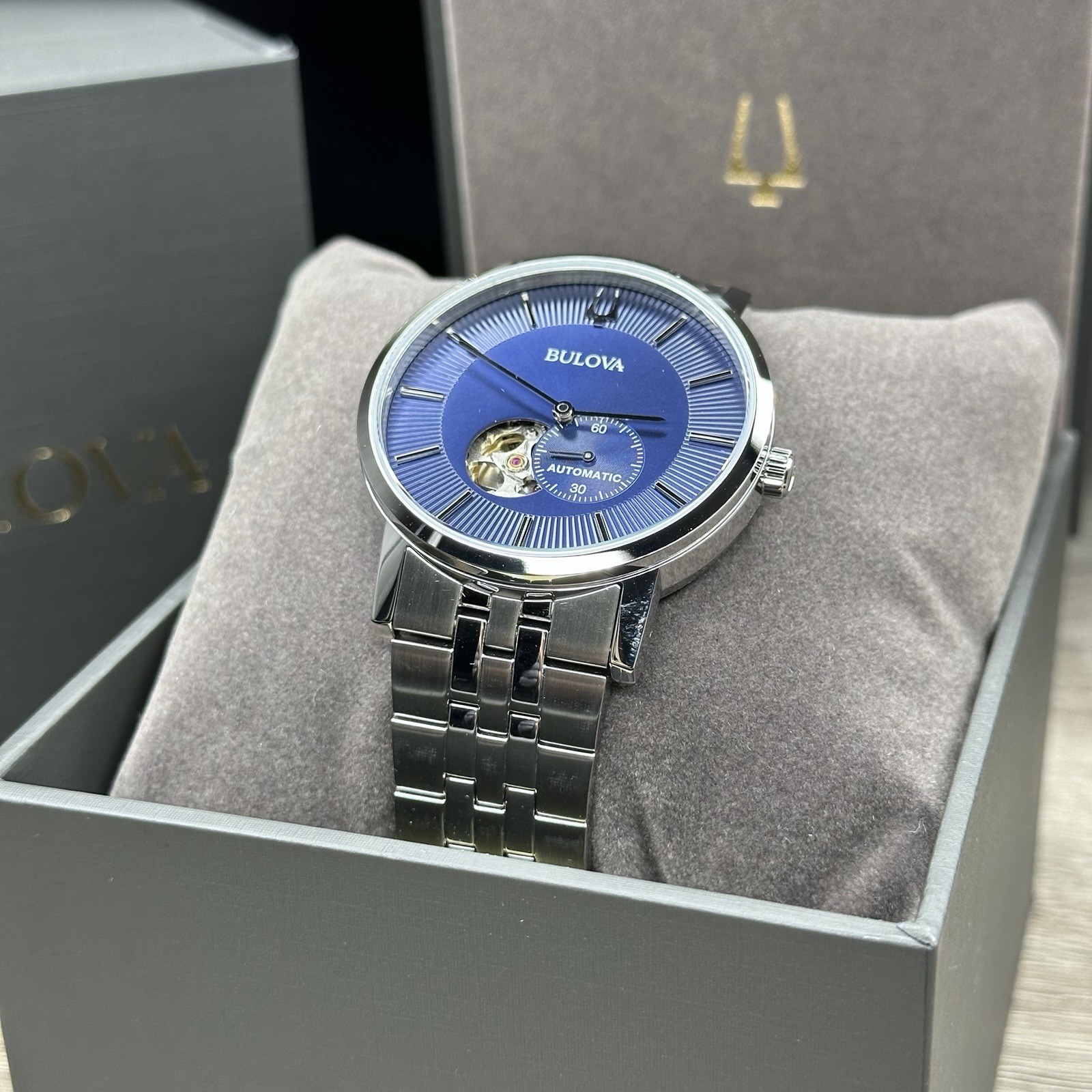 NEW✅AUTOMATIC✅ Bulova American Clipper Blue Dial Steel Men’s Watch 96A247 $450