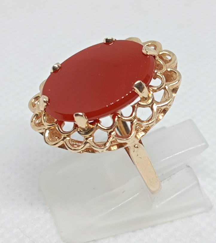STAMPED 14K YELLOW GOLD CARNELIAN RING SIZE 6.25