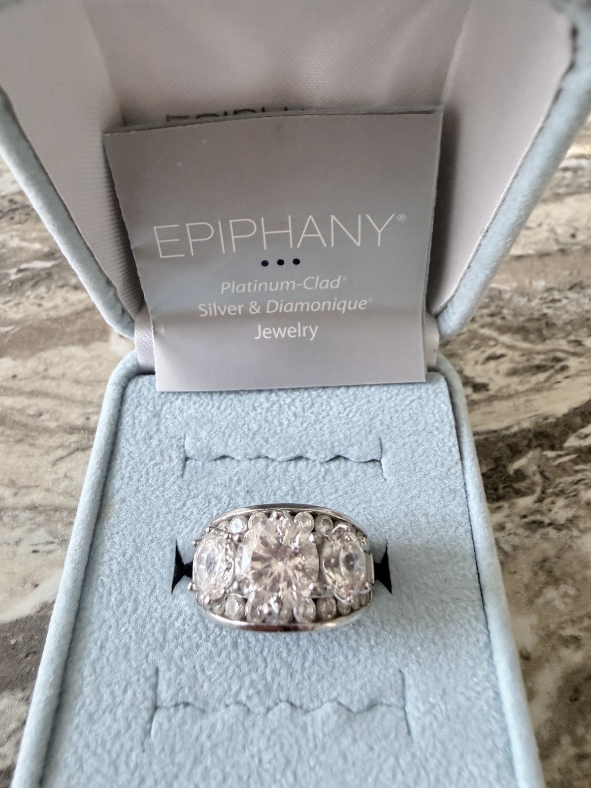 Epiphany Platinum Clad Diamonique Ring ~ Size 6 Gorgeous
