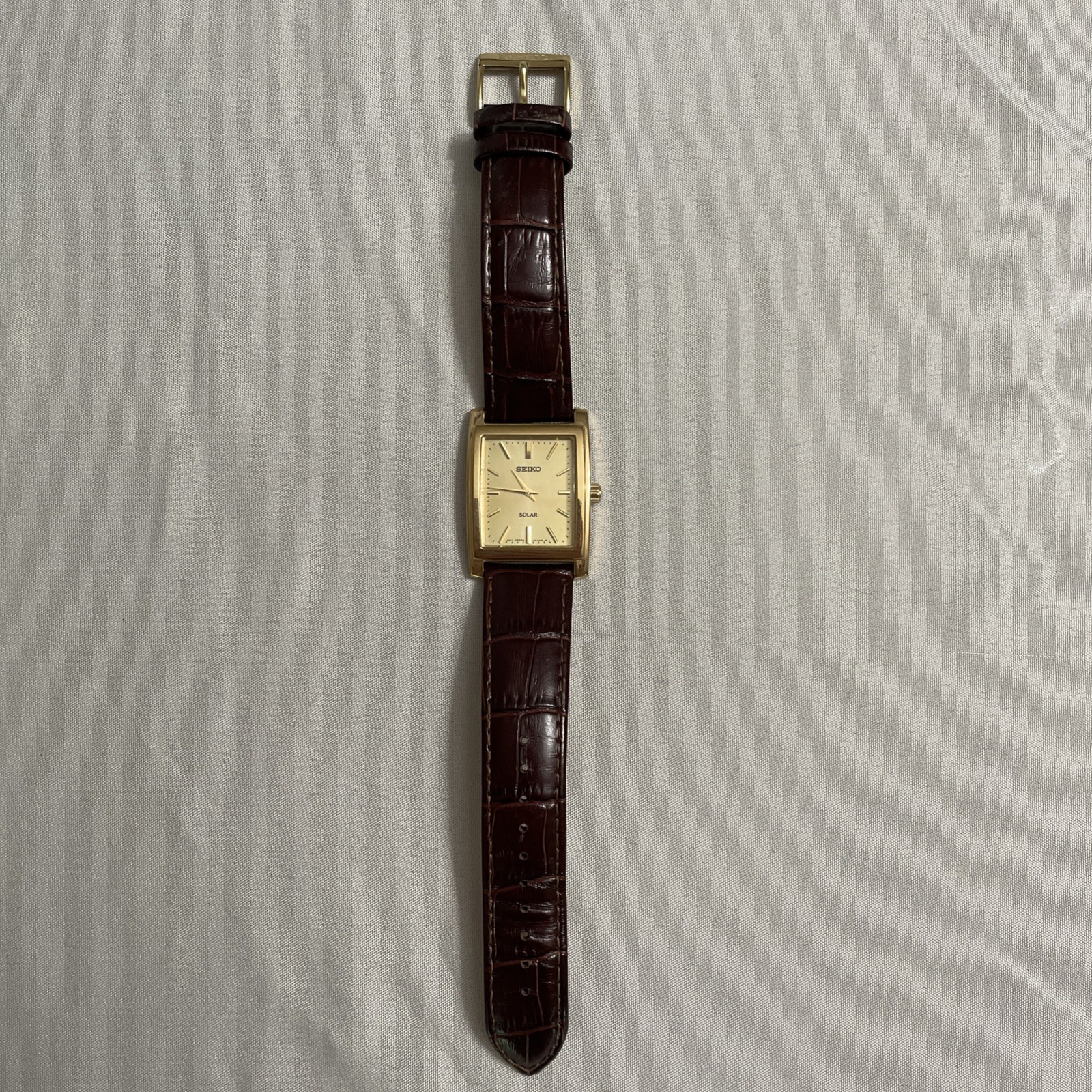Seiko Solar Watch With Original Leather Band, V115-0AC0, Working