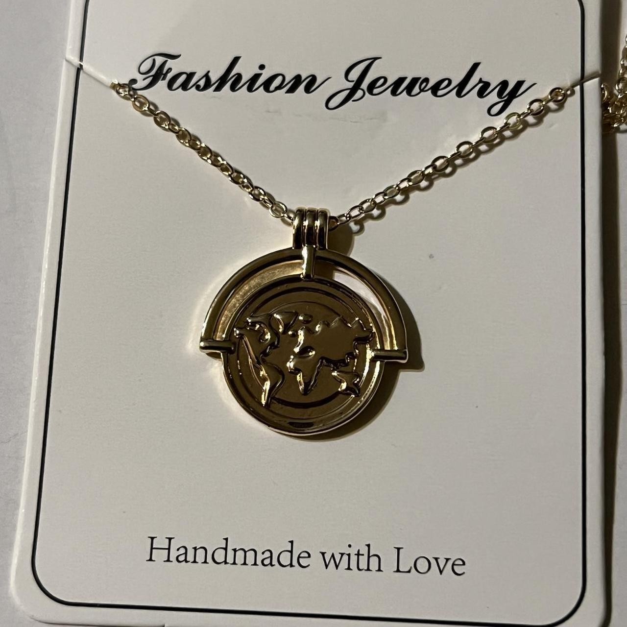 Gold World Map Globe Medallion Pendant Necklace Boho