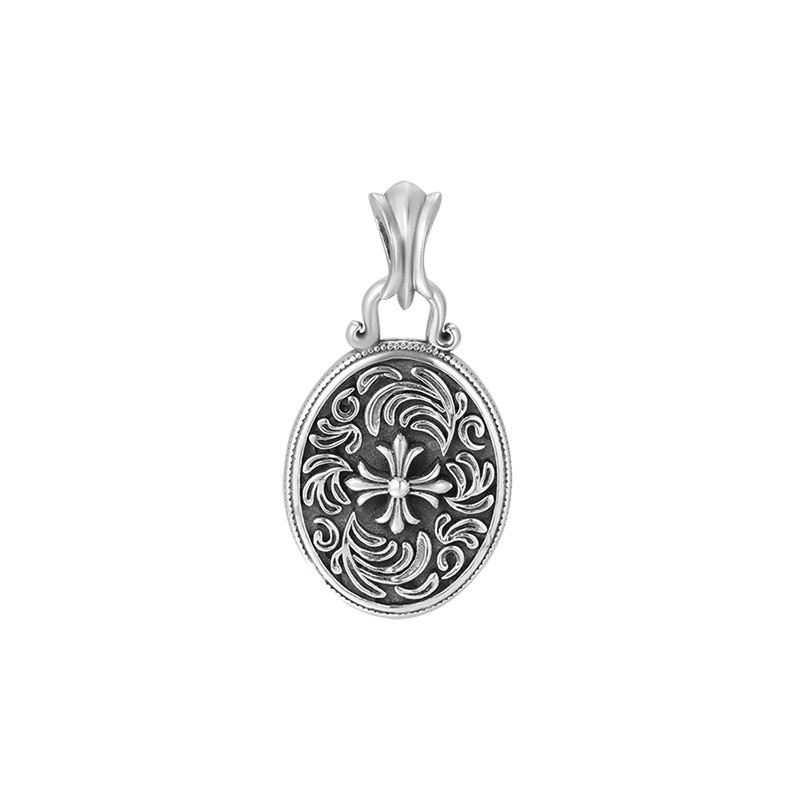 Heavy Gothic Cross Pendant S925 Silver Floral Baroque Medallion Biker Amulet