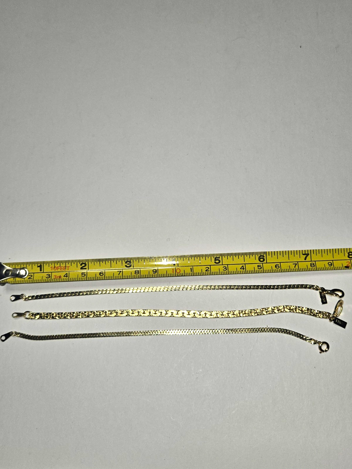 Lot of 2 14kgp And 1 Gold Tone Curb Chain Bracelets 7 in Lobster Clasp No Stone