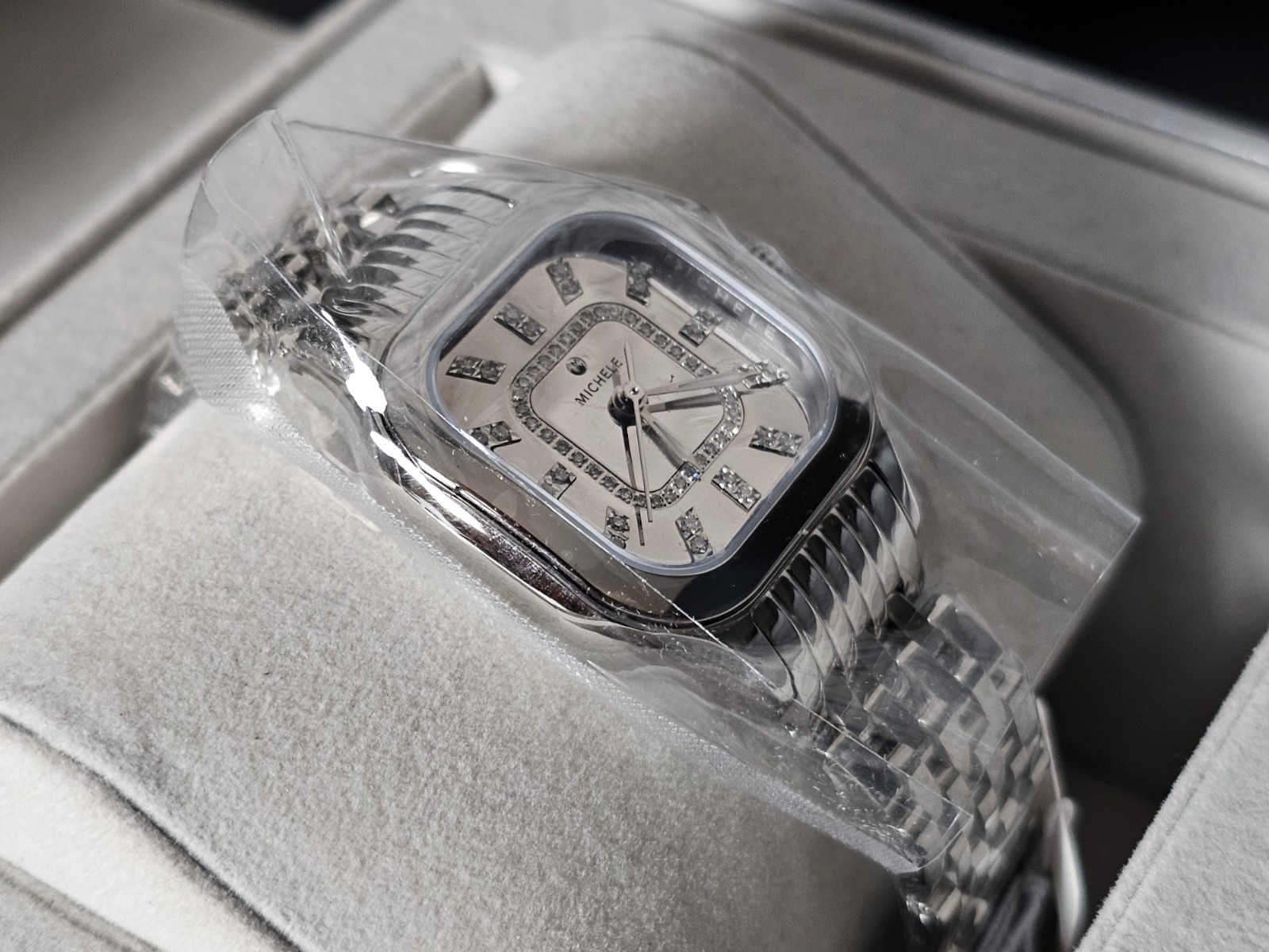 Michele Meggie High Shine Mirror Diamond Dial Stainless Steel Watch MWW33B000012