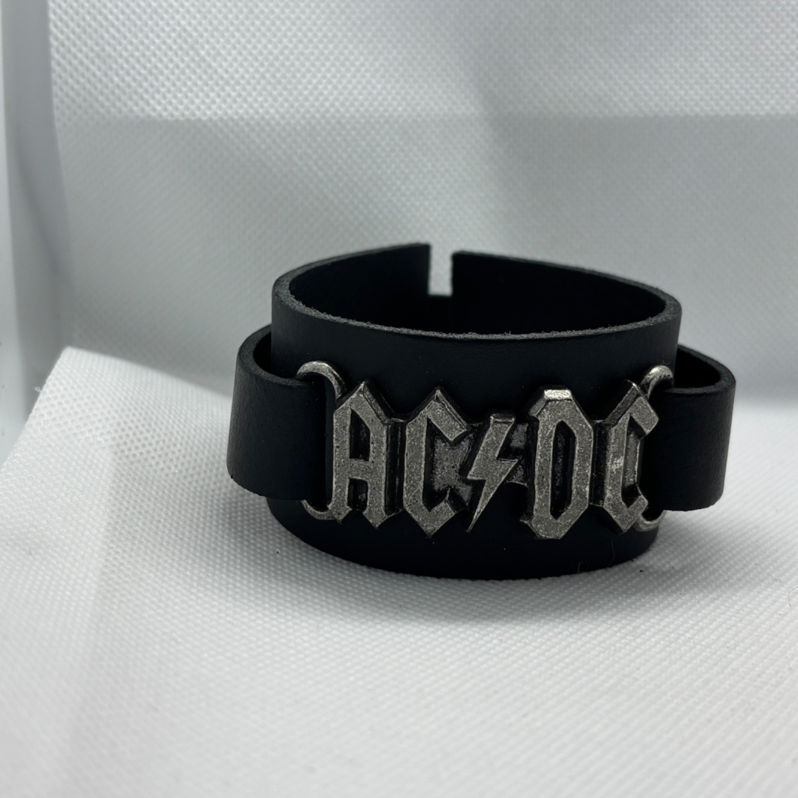 Rock Band AC DC Metal Logo Black Leather Bracelet