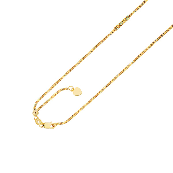14kt Yellow Gold 22″ Adjustable Popcorn Pendant Chain/Necklace 1.3 mm – 2.5 Gram