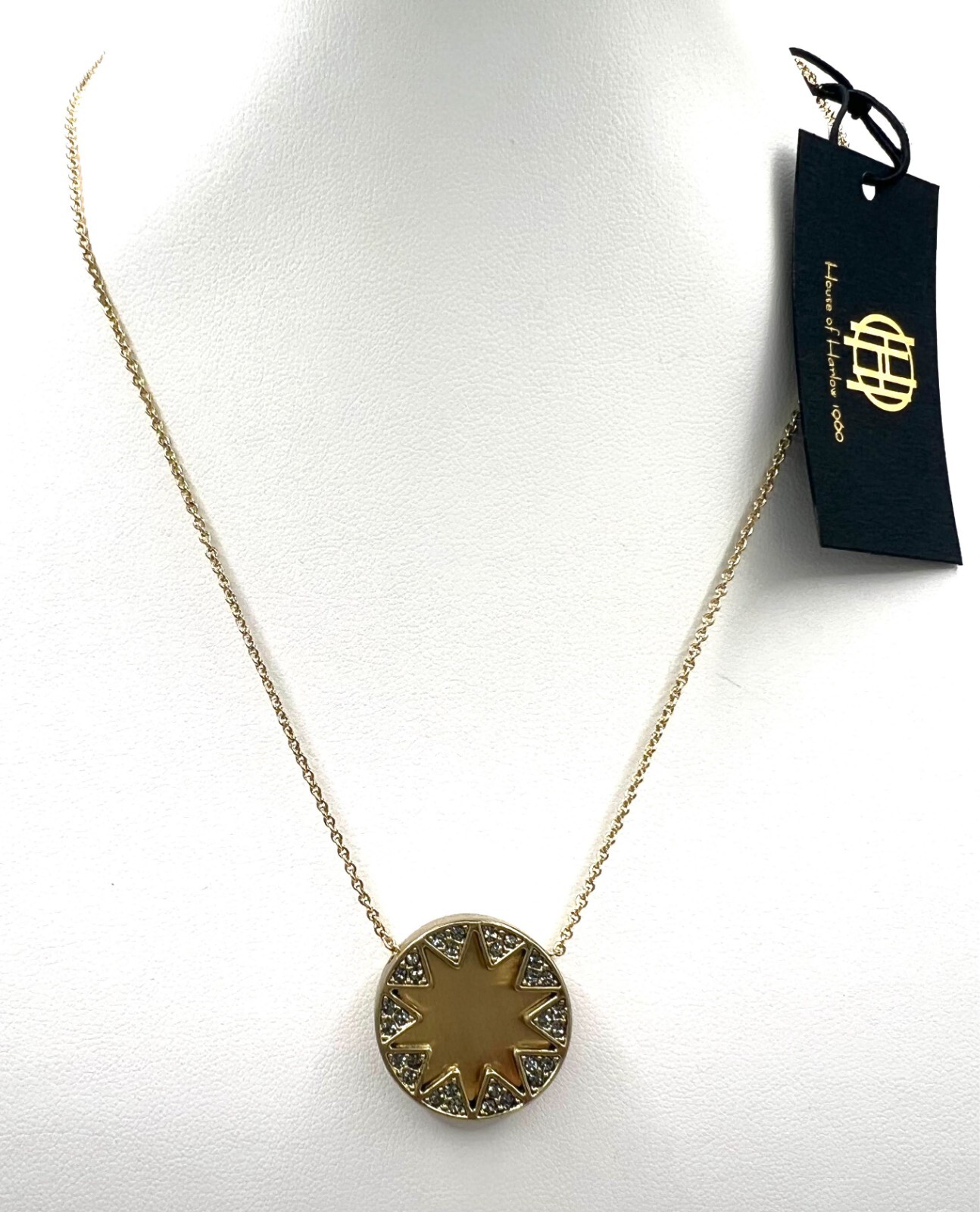 House of Harlow 1960 Small Gold tone starburst w/rhinestones pendant necklace