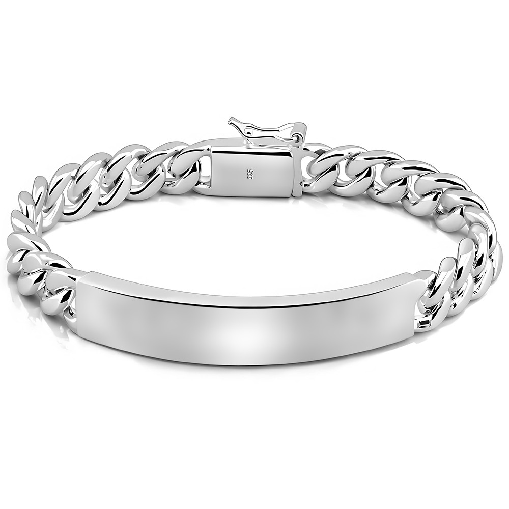 Solid 925 Sterling Silver Italy 10mm Miami Cuban Link Chain ID Bracelet for Men