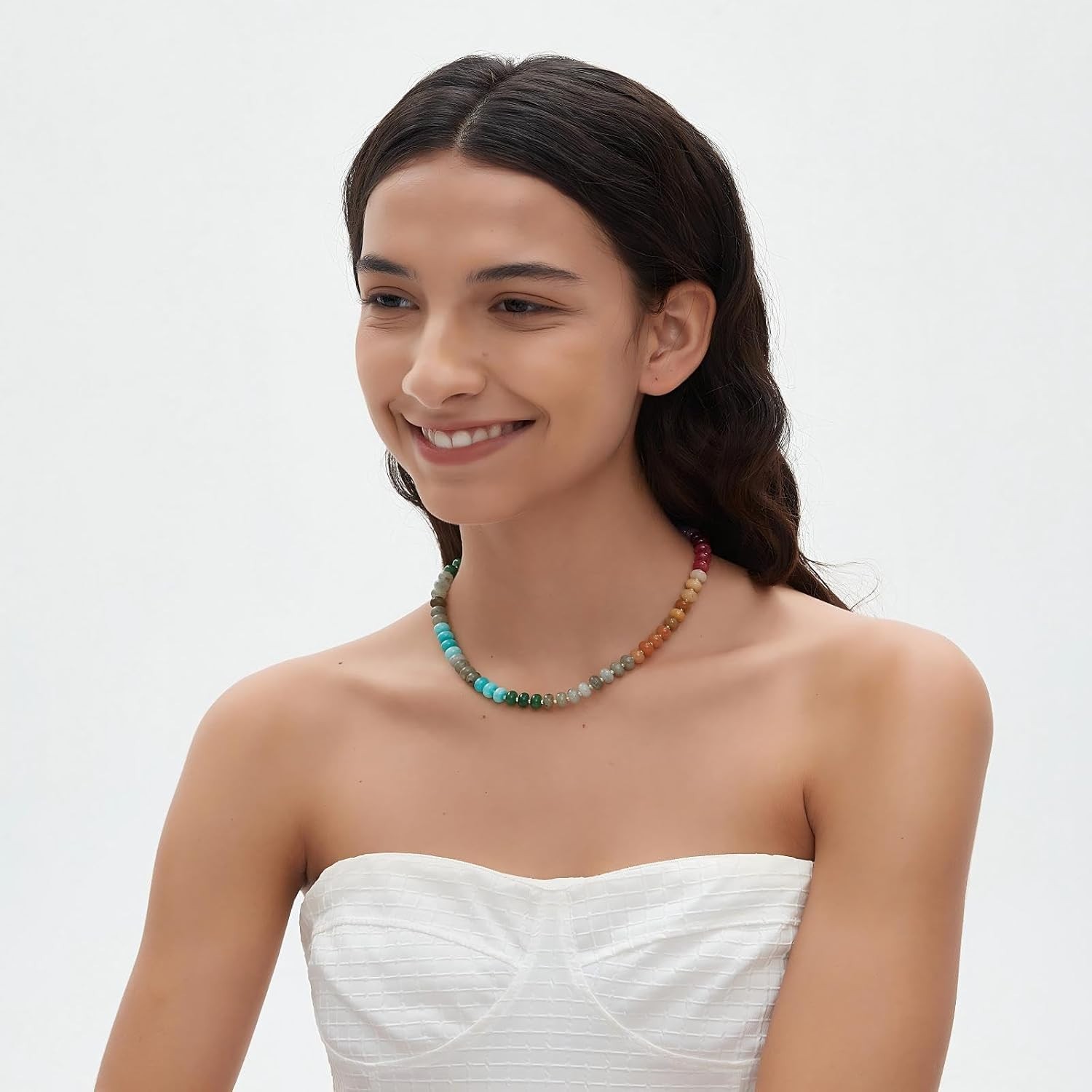 Vibrant Handmade Gemstone Choker Necklace with 17-Inch Adjustable Chain