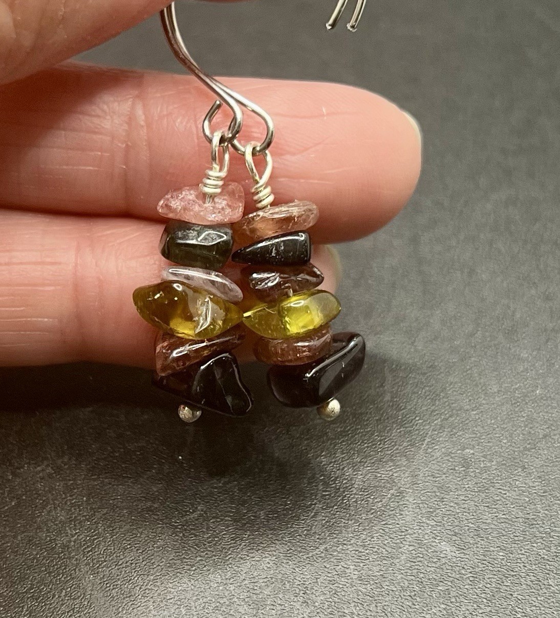 Tourmaline (Multi-Color) Black, Green, & Pink Genuine Stone Handmade Earrings