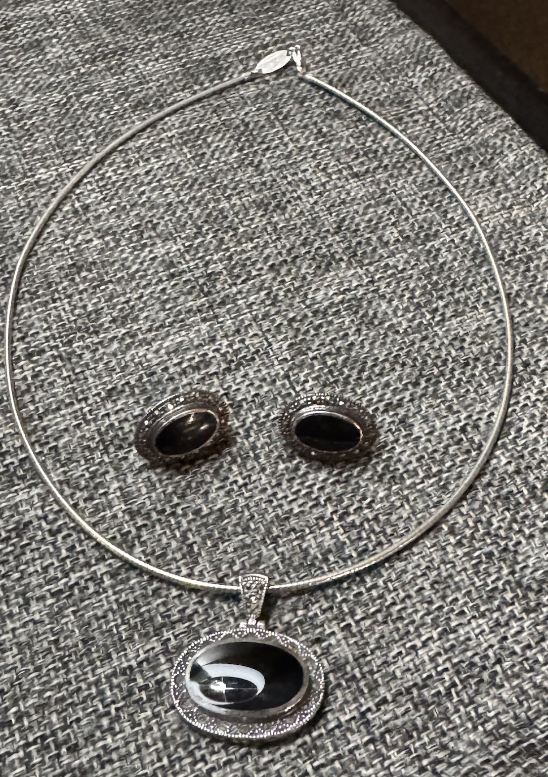 Paolo Romeo Italy 925 Sterling Silver Black Onyx Necklace & Earrings Jewelry Set