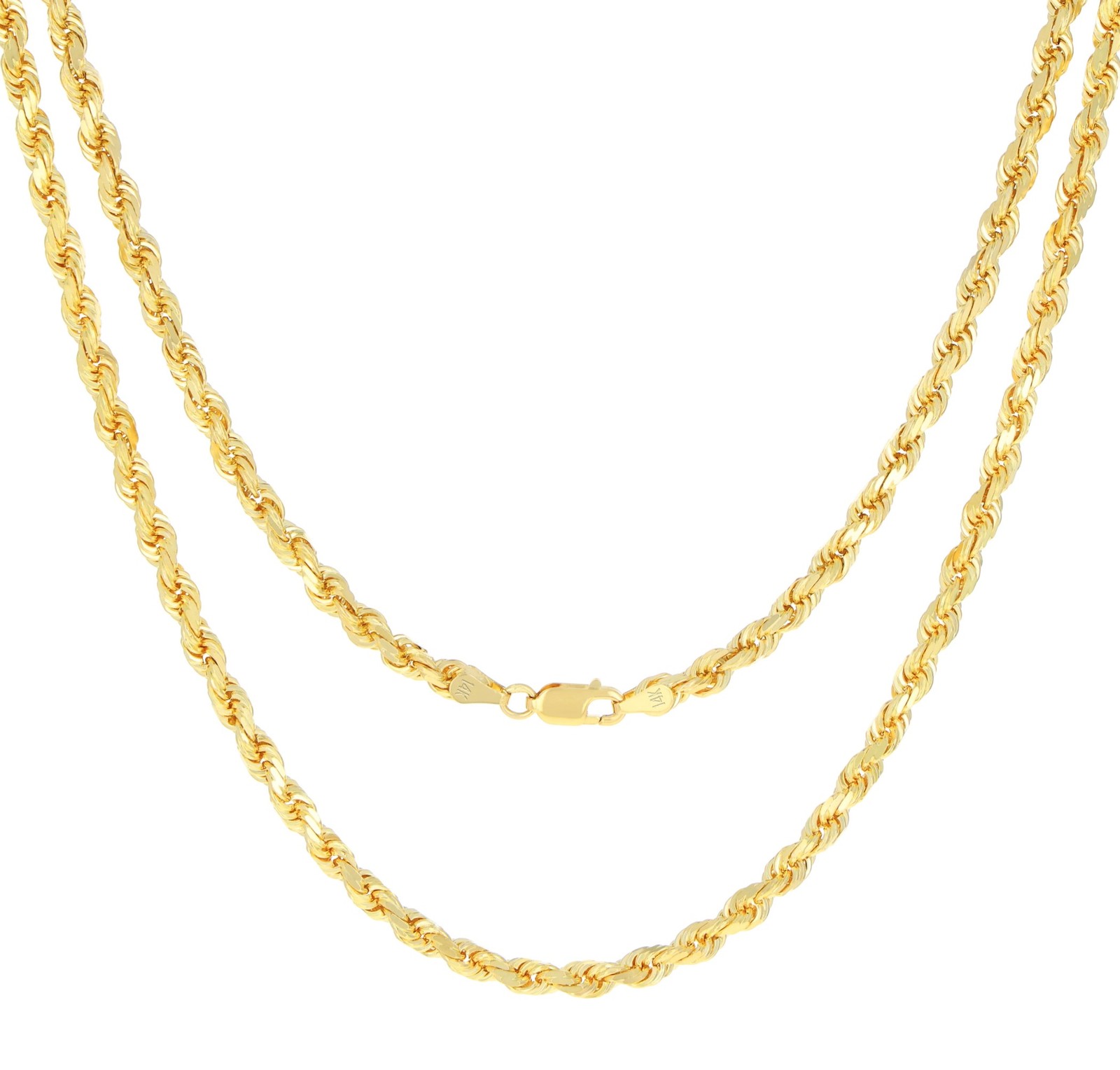14K Yellow Gold 4mm Italian Diamond Cut Rope Chain Necklace Mens Women 16″- 30″