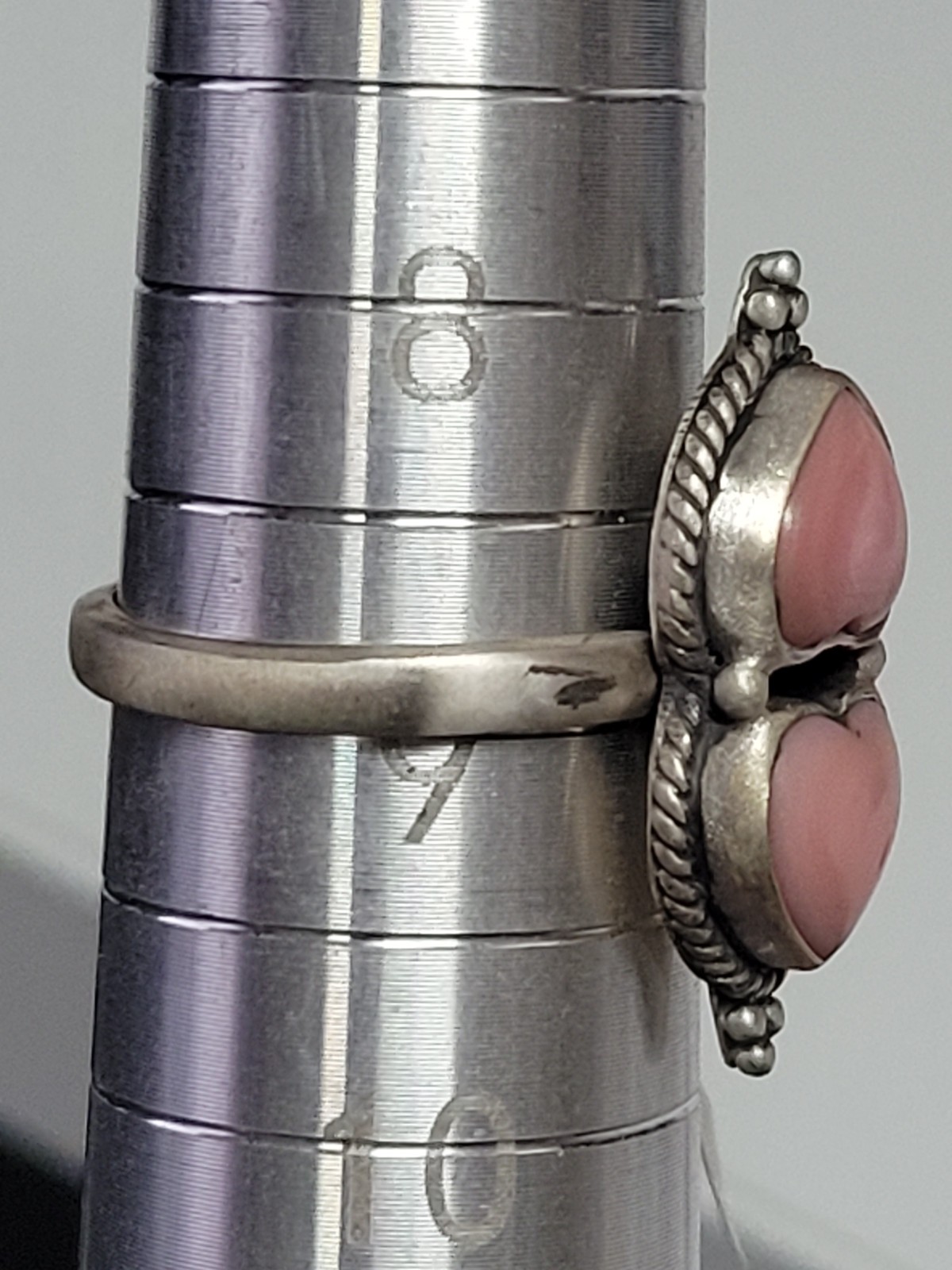 Pink conch double heart adjustable ring – SS 925 – handmade