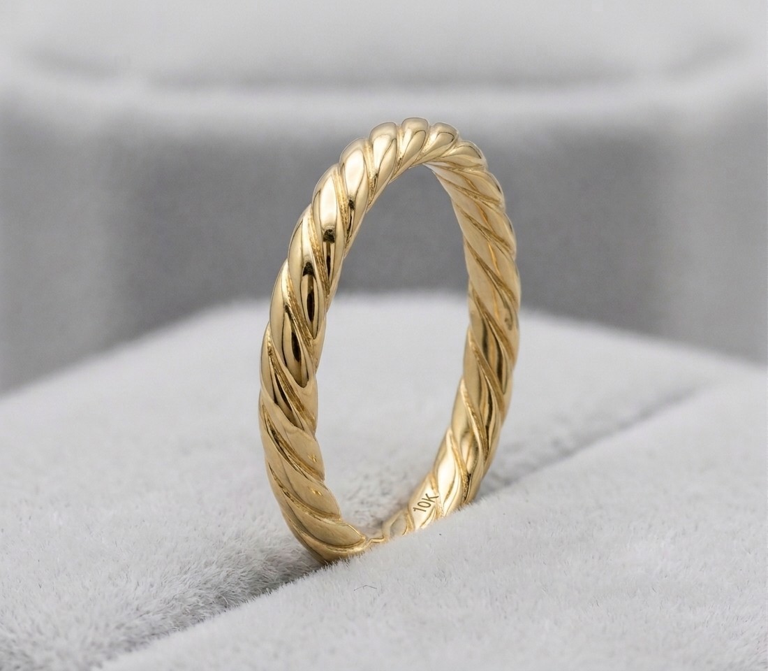 Polished Twisted Ribbed Band Ring Real 10K Yellow Gold Sizes 7 8