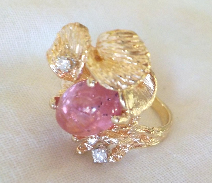 14K Yellow Gold Natural Pink Gemstone Diamond Ring – 6.80 gms, Sz 5.25, 2.36 ctw