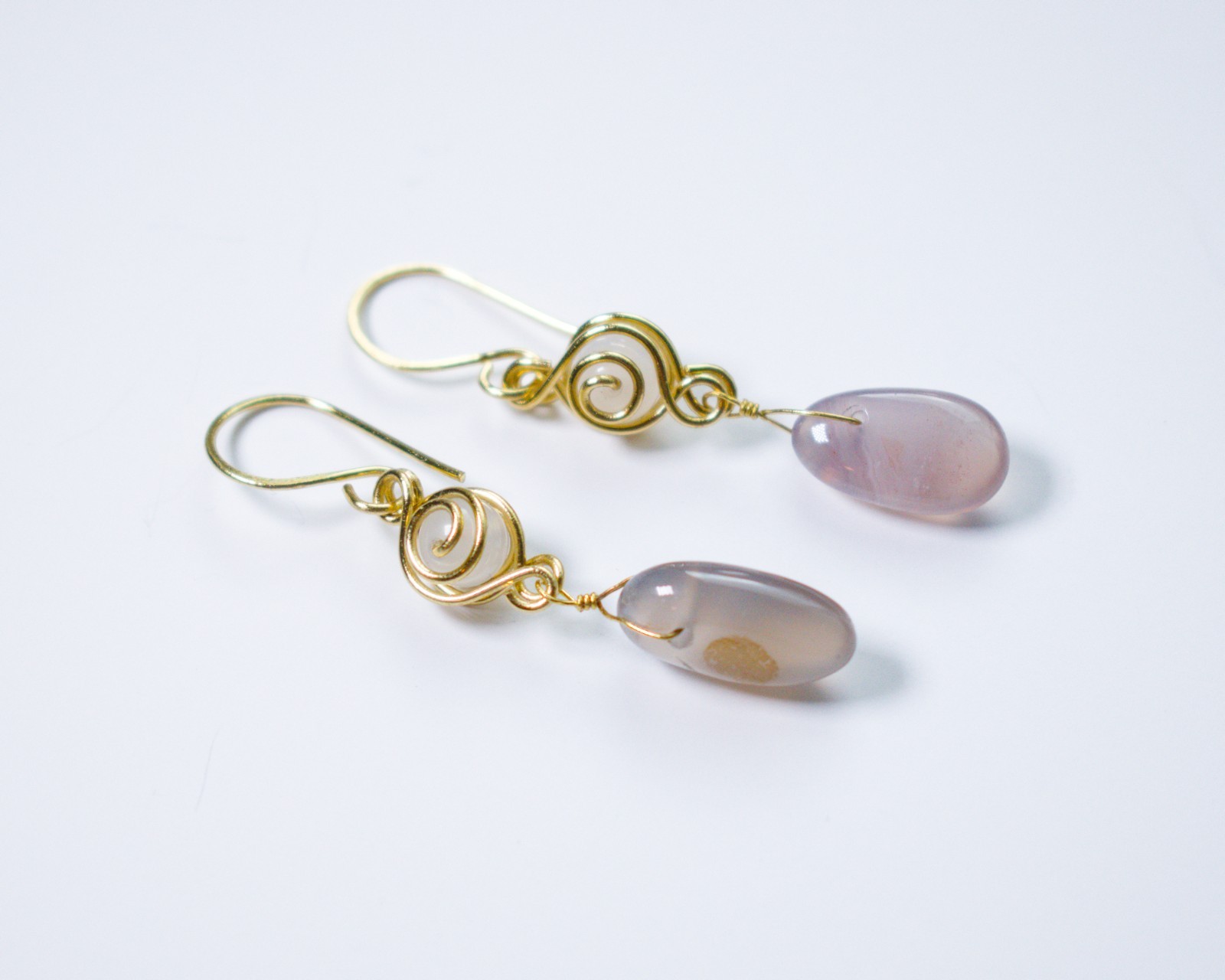 Swirl Brass Earrings with Agate Beads
