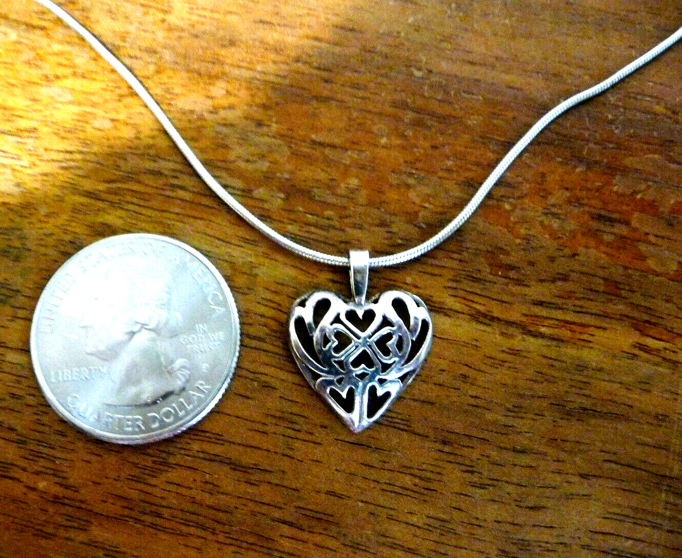 925 Sterling Silver Openwork Hearts 5/8″ Pendant, 18″ Italy Snake Chain, 5.3 g