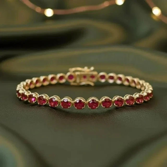 7 Ct Round Cut Women’s Lab Created Ruby Tennis Bracelet 14K Yellow Gold Plated