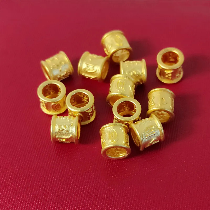 1pcs Pure 24K 999 Yellow Gold 3D 3.5mm Hole Hollow Six Words Tube Bead Pendant