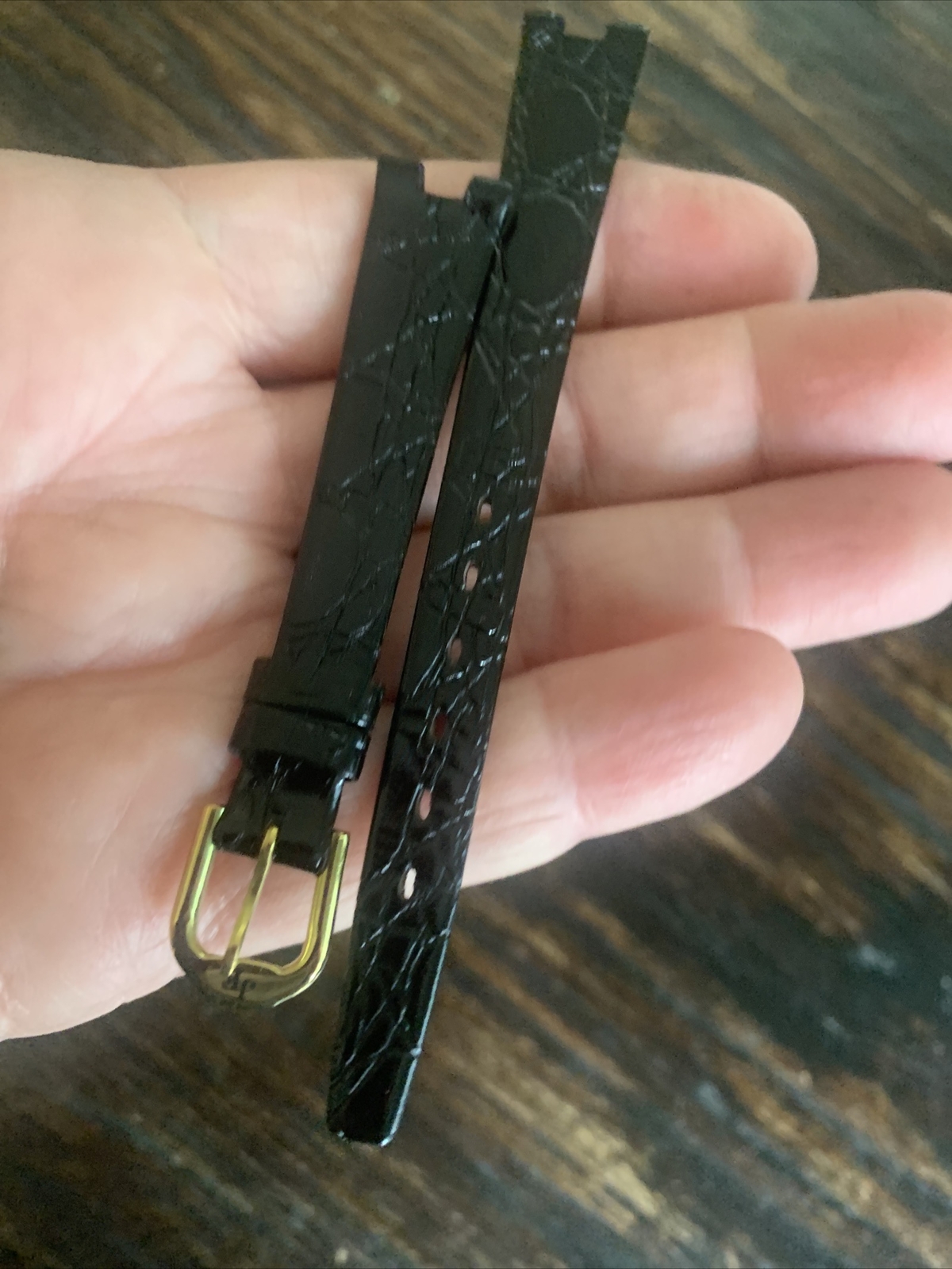 Jacques Edho Thin Shiny Black Alligator Print Leather Strap 12 mm (4mm Cut) 6.5″