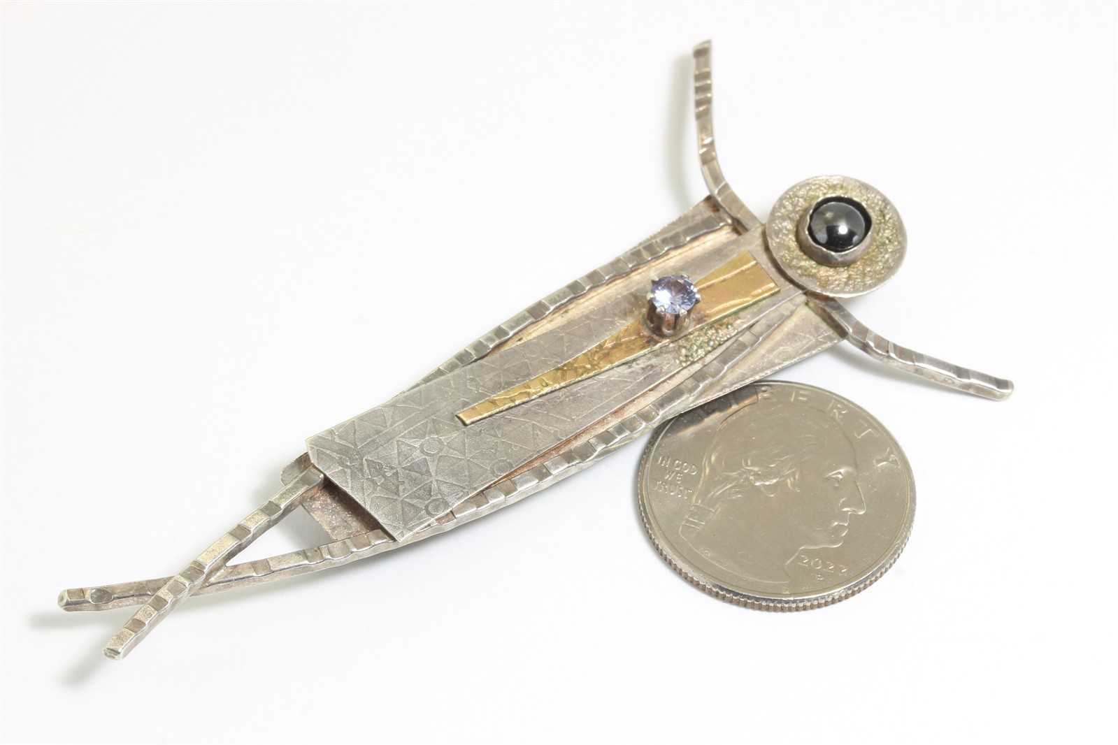 Artisan Sterling Silver 14k Gold Handmade Stamped Petroglyph Figural Brooch Pin