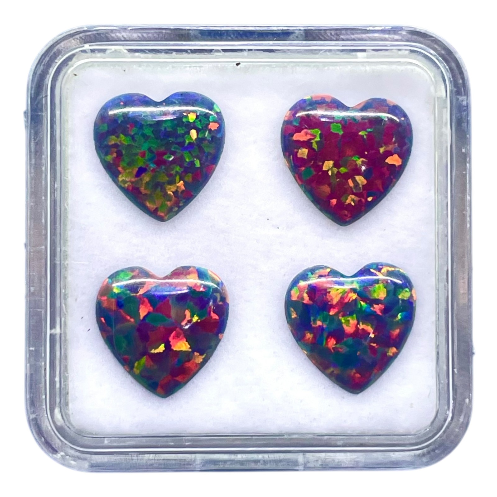 4 Pcs Black Australian Opal 9mm Heart Cabochon AAA Quality Lab Created Gemstones