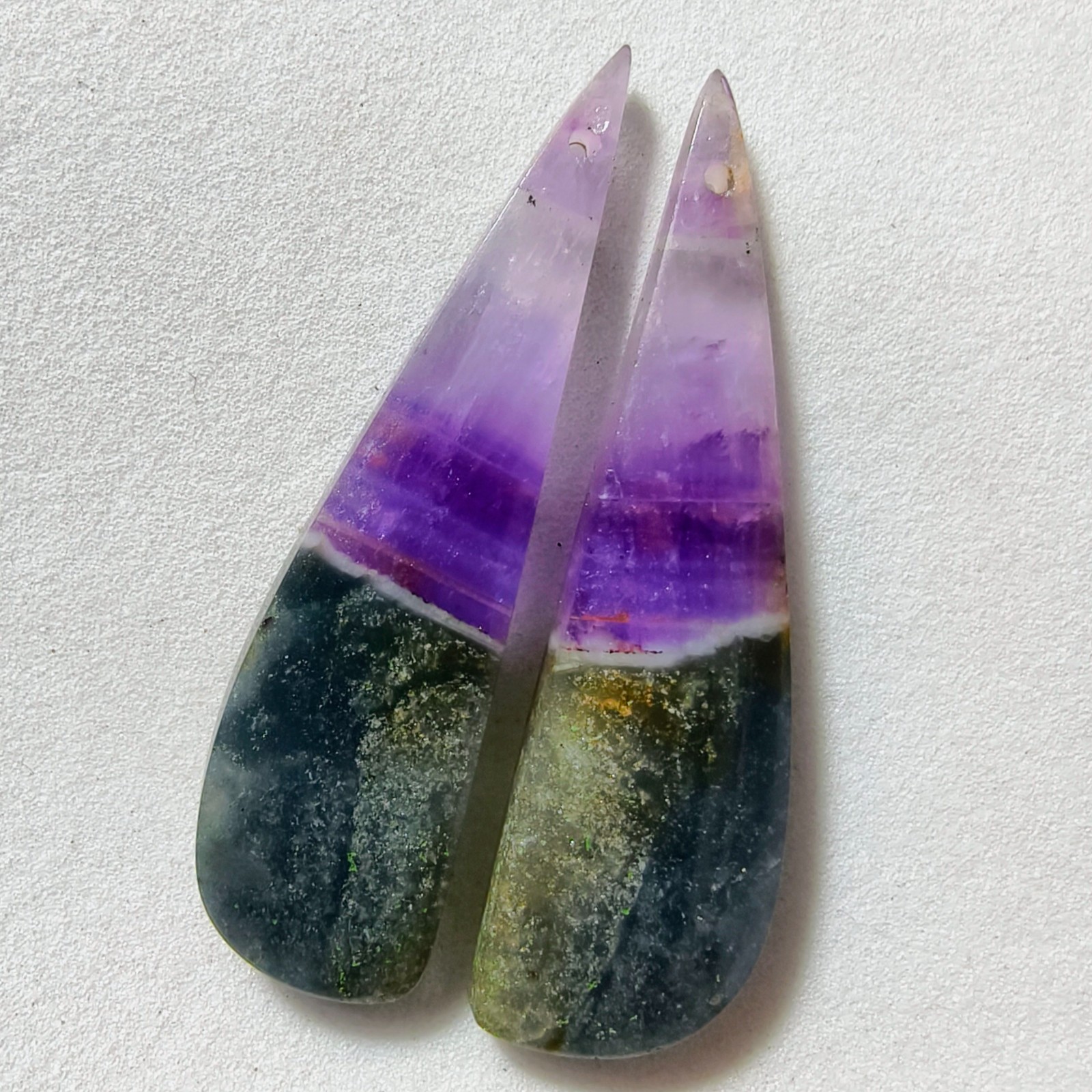 28 Cts Natural Amethyst Drilled Pair Cabochon Gemstone For Earrings 41.1×10.9 MM