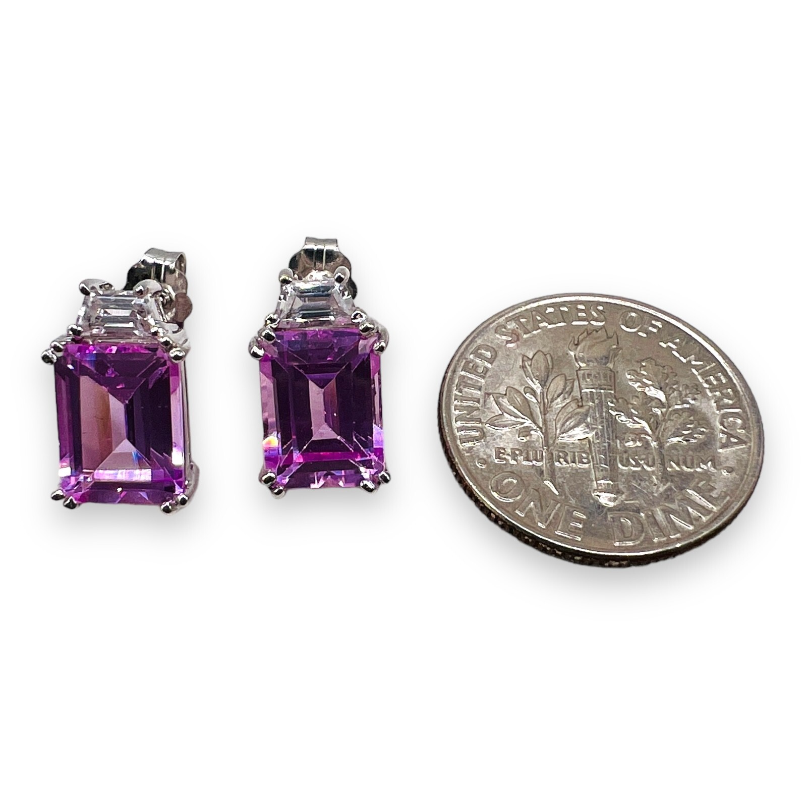 10k White Gold Pink Gemstone Stud Post Earrings