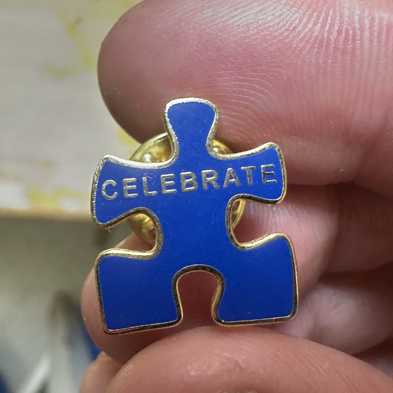 Celebrate Blue Puzzle Piece Lapel Pin Hat Jacket Vest K545
